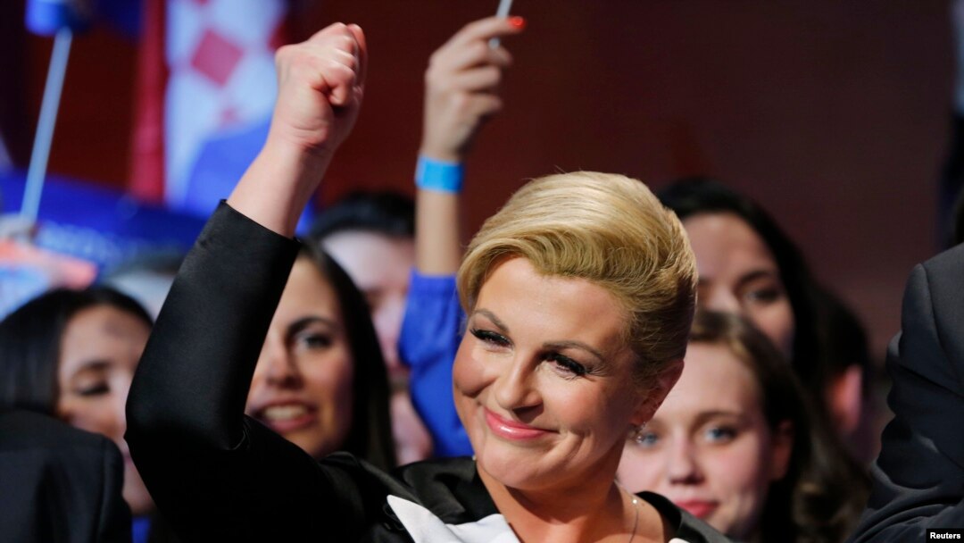 Kolinda Grabar Kitarović proslavlja pobjedu na predsjedničkim izborima 2015., arhivska fotografija