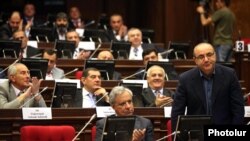 Armenia - Deputies from the Prosperous Armenia Party attend the first session of parliament in the absence of their leader Gagik Tsarukian, Yerevan, 31May2012.