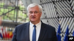 Міністр закордонних справ України Андрій Сибіга на зустрічі міністрів закордонних справ ЄС у Брюсселі, Бельгія, травень 2025 року