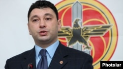 Armenia - Eduard Sharmazanov, spokesman for the ruling Republican Party of Armenia, at a news conference in Yerevan,19Dec2011.
