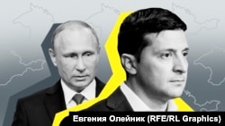 Фотоколлаж: президенты Украины и России, Владимир Зеленский (слева) и Владимир Путин 