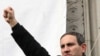 Armenia -- Nikol Pashinian, an opposition newspaper editor, pictured during a February 2008 rally in Yerevan.