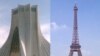 Iran--France-Azadi Tower in Tehran (left) and Eiffel Tower in Paris, 2008