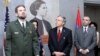 Armenia - U.S. Ambassador John Heffern (C) opens an exhibition at the Armenian Genocide Museum dedicated to Clara Barton, the founder of the American Red Cross, Yerevan, 23May2012. 