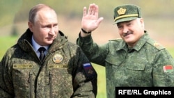 Владимир Путин жана Александр Лукашенко. Коллаж.